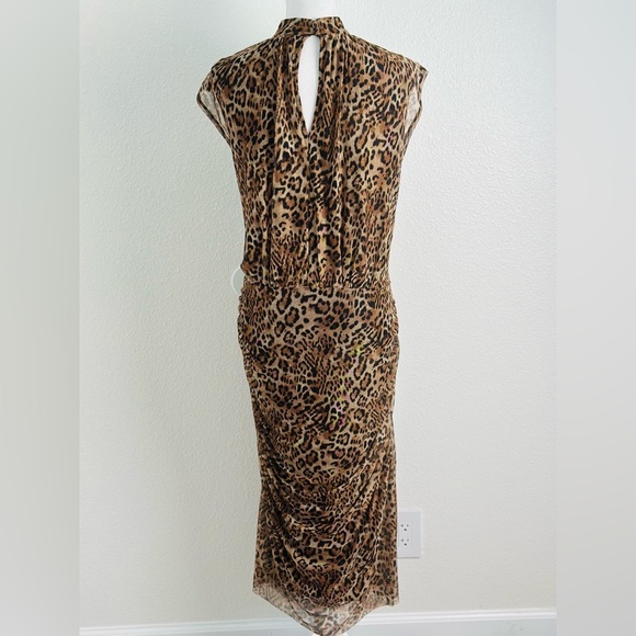 Chico's Midi Dress Ruched Mock Neck Mesh Dress Animal Print Size 16/18 - Picture 7 of 10